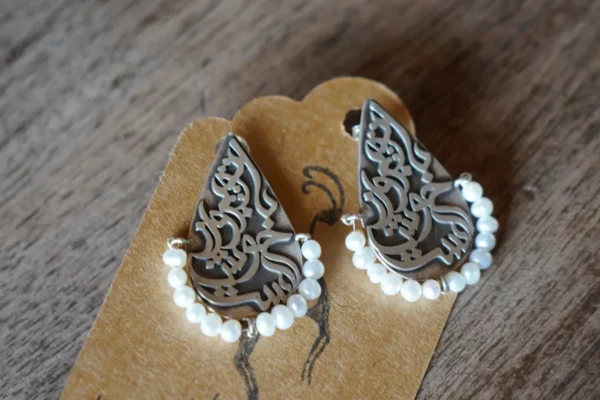 Kolczyki wykonane ręcznie, srebro, masa perłowa, Teheran, Iran- Galeria Persja
