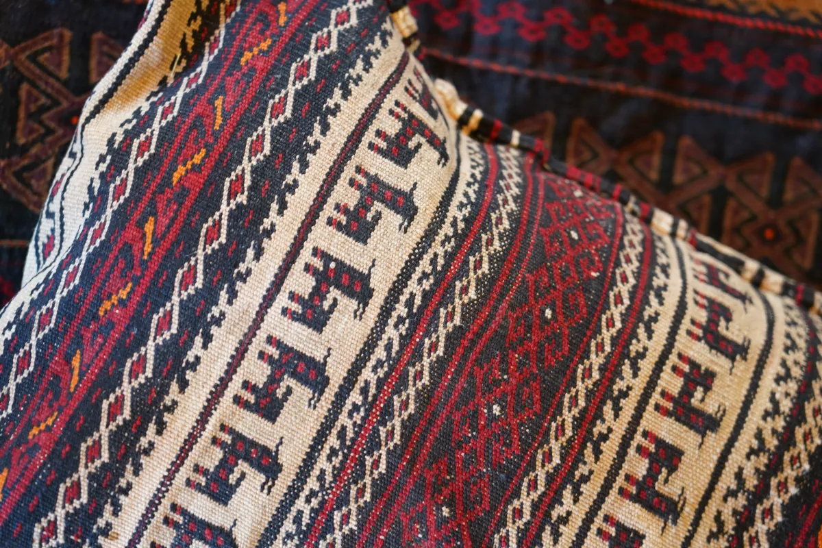 Kurdyjska poducha ręcznie tkana 45x40 cm | Chorasan Iran | vintage 60 lat