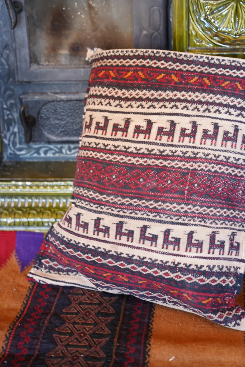 Kurdyjska poducha ręcznie tkana 45x40 cm | Chorasan Iran | vintage 60 lat