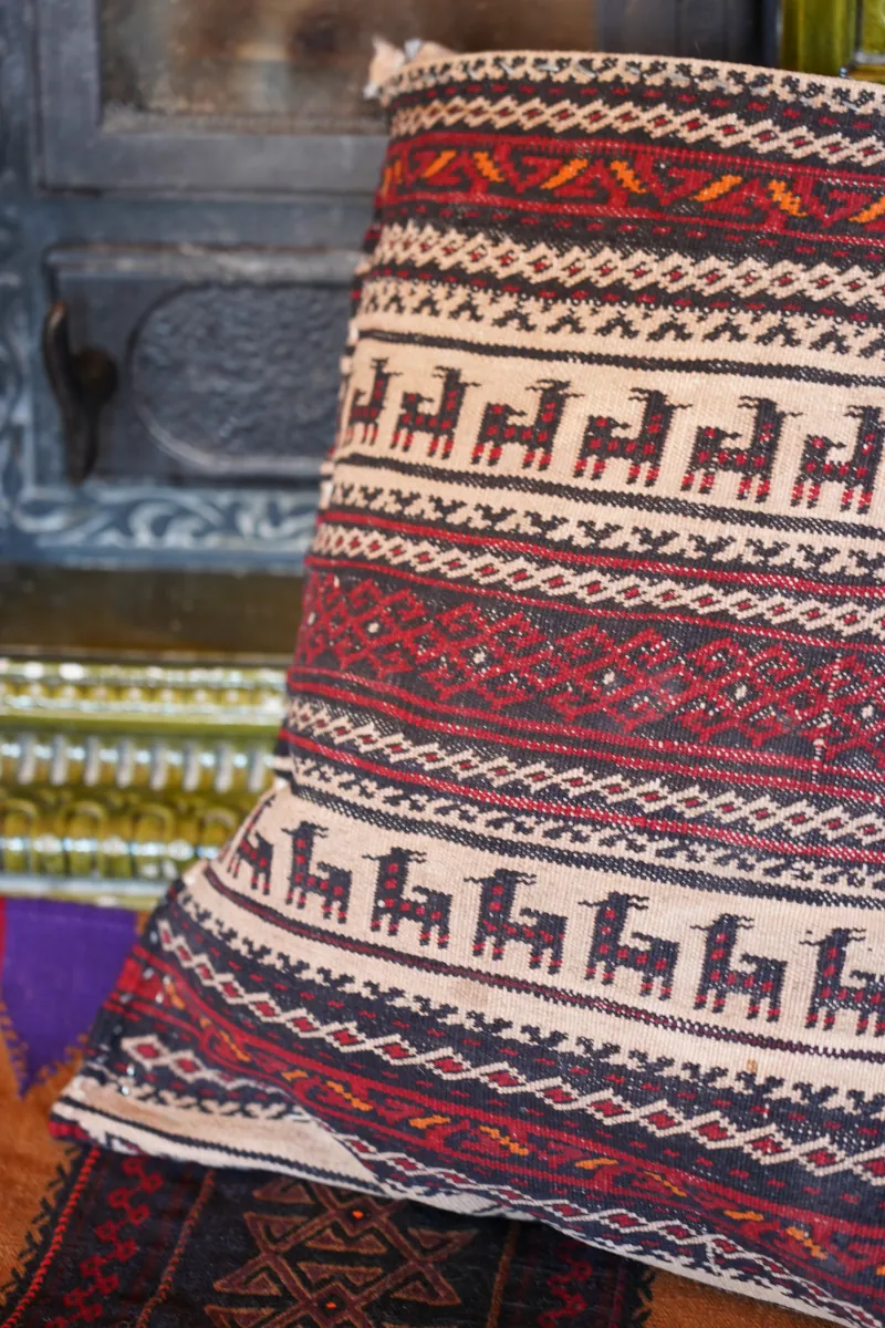 Kurdyjska poducha ręcznie tkana 45x40 cm | Chorasan Iran | vintage 60 lat